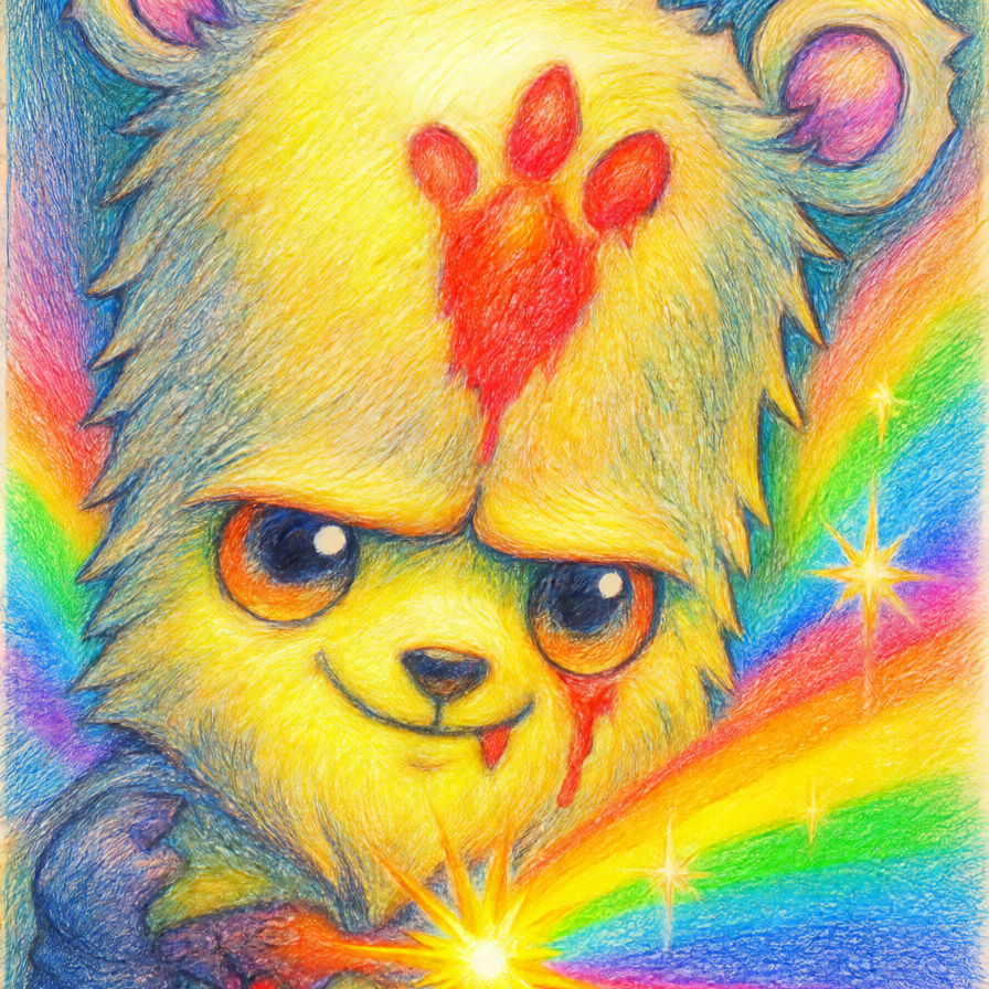 Castle Crasher Characters - Bear casting a rainbow spell with sparkles